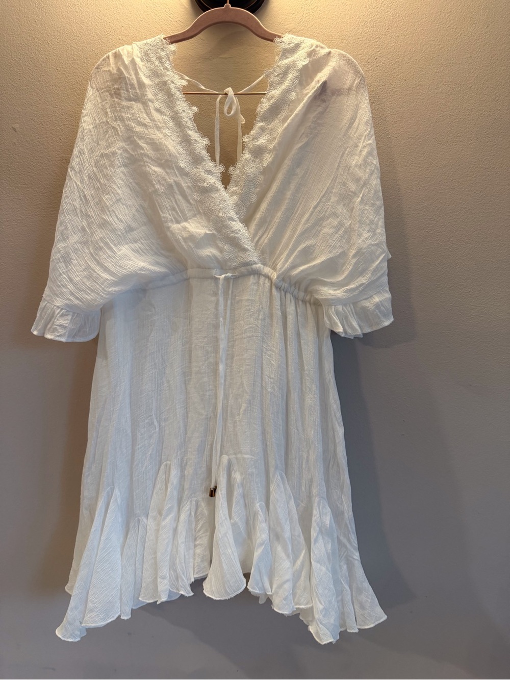 Aakaa Ivory V-Neck Ruffle Mini Dress - Picture 2 of 7